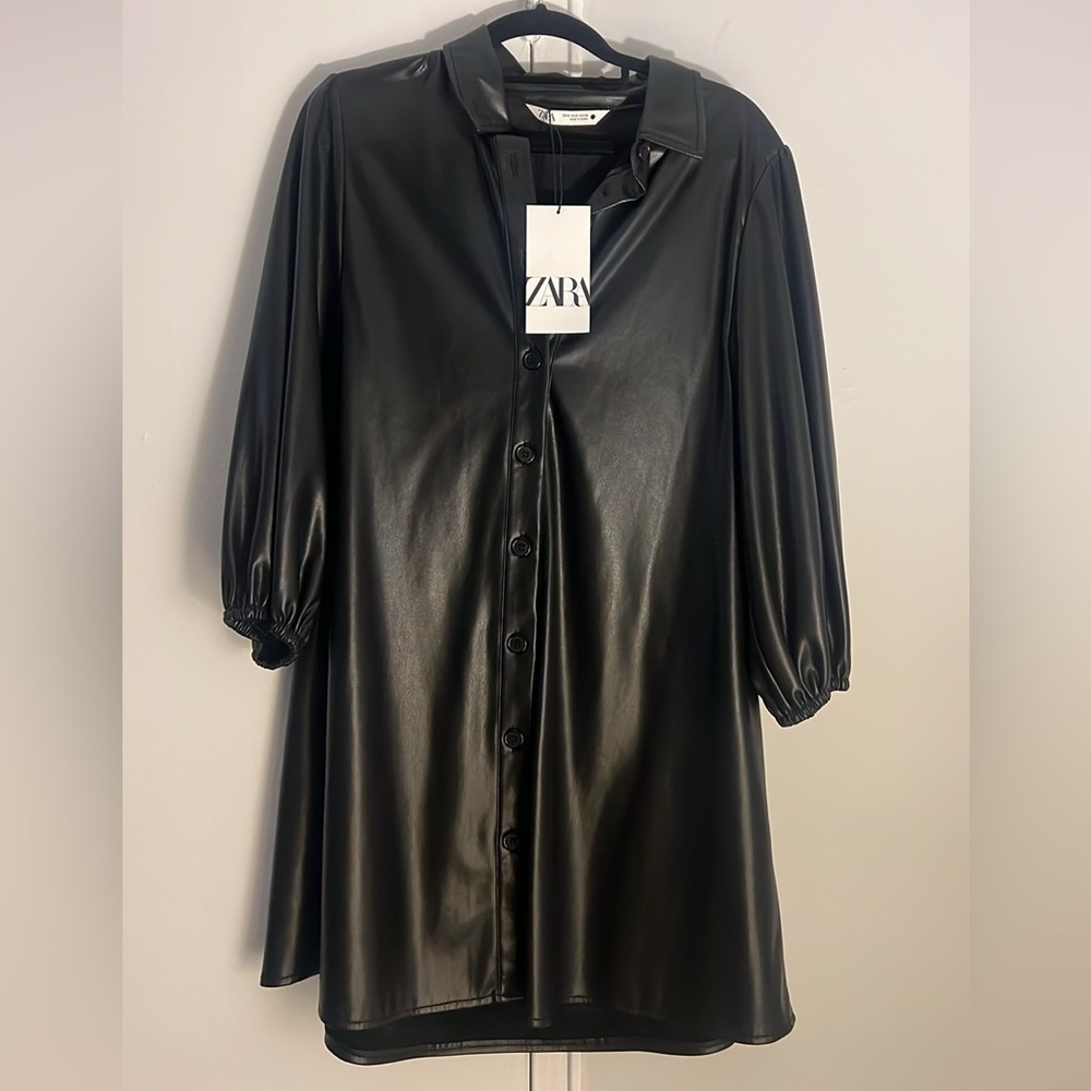 Zara black leather button down dress l size small - NEW WITH TAGS